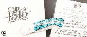  Couteau " 1515 collection Amérindienne  " par Manu Laplace - Nacre blanche et turquoise