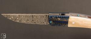 Couteau  " 1515 collection Amérindien  " par Manu Laplace - Os de buffle et damas