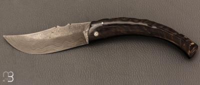 Couteau " Berger " pliant par José Viale - Lame Damas et corne de bélier