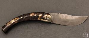 Couteau " Berger " pliant par José Viale - Lame Damas et corne de bélier