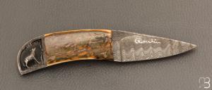 Couteau droit par Charles Roulin - Ivoire de mammouth et lame damas de Gérard Doursin