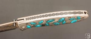  Couteau " CFLE 18 " par Mcusta - Turquoise et Rainbow damas - Pièce Unique