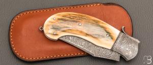 Couteau " Champagny " custom à palanquille de Jérôme Bellon - Mammouth et damas