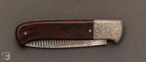   Couteau " Custom " de Philippe Ricard - Bois de fer et lame en damas