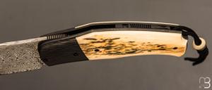   Couteau " Front-flipper custom " par Fabrice Delbart - Forge Celtique - Ivoire de mammouth et Damas