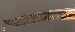  Couteau " Jacknife " custom de Jérôme Bellon - Bois de cerf et lame damas