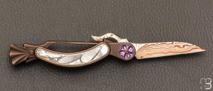   Couteau de poche Katsu - Kingfisher-T01 - Titane/Nacre et lame damas cuivre