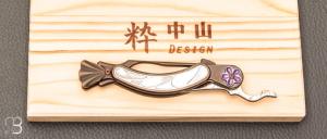   Couteau de poche Katsu - Kingfisher-T01 - Titane/Nacre et lame damas cuivre