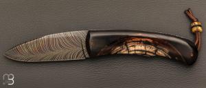  Couteau " Lock-Back " de Philippe Ricard - Ivoire de mammouth/ébène et lame damas plume