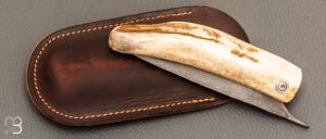  Couteau de poche Piémontais par Mickael Moing - Bois de cerf et damas