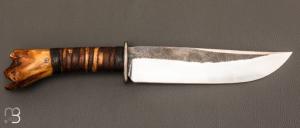   Couteau de chasse par Laurent Gaillard et Pierre Henri Monnet - Os de cerf et acier 100C6