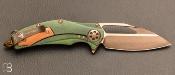 Couteau " Mini Matrix - R " Bronzed Two-Tone Stonewash Antique Green Ti par Marfione Custom Knives