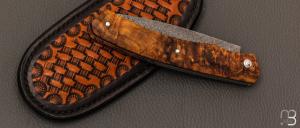   Couteau " 1820 Berthier " par Anthony Brochier - Damas multi-barreaux et loupe de buis stabilisée