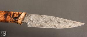  Couteau droit par Nicolas Mestrallet - Atelier du couteau de Vaunaveys - Lame forgée acier damas mosaïque et marronnier stabilisé