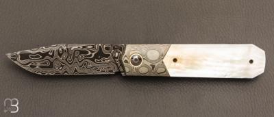   Couteau " Barlow " custom par Romain Lopez - Nacre et Damas de Florian Keller