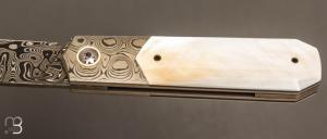   Couteau " Barlow " custom par Romain Lopez - Nacre et Damas de Florian Keller
