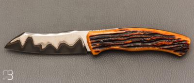  Couteau " Bluff " liner lock par Olivier Ouertal - Os cerfé et Sandinox