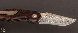   Couteau "  Front-flipper " custom par Romain Lopez - Bois de fer d'Arizona et lame damasteel "Gysing"