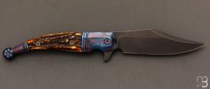  Couteau " Gitano Custom " pliant de Gudy van Poppel - Cerf Sambar et Böhler N690