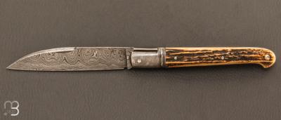 Couteau " Laguiole droit " custom de Jérôme Bellon - Bois de cerf et damas
