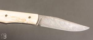 Couteau " Lanny's " cran carré de Sylvain Petit - Les Couteaux du Mitou - Phacochère et Damasteel