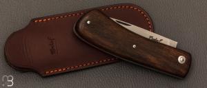   Couteau  " Le Dodu  " à cran plat par Frédéric Maschio - Ébène marbré et acier 80CrV2