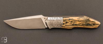 Couteau " Liner-lock custom " de Berthelemy Gabriel - La Forge Agab - Croûte de mammouth et lame en RWL34