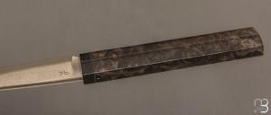 Couteau " Office type Japonais " par Nicolas Kowal - Loupe d'amboine et lame Suminagashi VG10