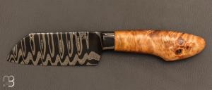    Couteau Semi intégral custom fixe de Israel Nascher  - Loupe de peuplier stabilisée et damas