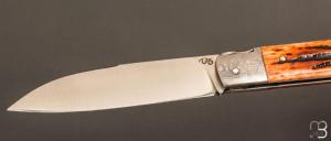  Couteau  "  Yssingeaux " par David Brenière - Os cerfé / damas et lame RWL-34