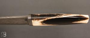   Couteau fixe par Jean Paul Sire - Os de girafe et lame damas multi barreaux