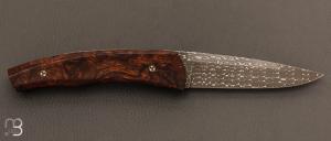 Couteau " liner-lock custom " par Alain & Joris Chomilier - Bois de fer d'Arizona et damas Vegas Forge