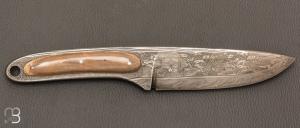   Couteau custom fixe de Hank Knickmeyer- Morse et damas