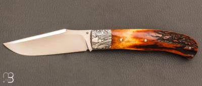  Couteau " Slack " custom par Raphaël Durand - Cerf sambar et damas H. Viallon