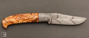 Couteau " Slipjoint " custom par Karim Valentin - Fourche de peuplier stabilisé et damas plume