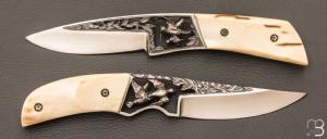 Coffret de 2 couteaux droits " Bécasses"  par Charles Roulin