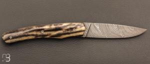   Couteau "1820 damas" - 200 ans Maison Berthier - Os de girafe et Damasteel