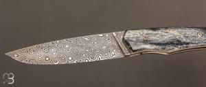  Couteau " 1820 damas " - 200 ans Maison Berthier - Os de girafe et Damasteel