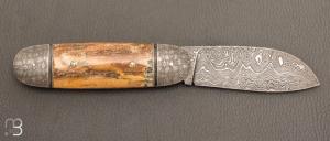 Couteau " Bouledogue " custom de Jérôme Bellon - Ivoire de mammouth et lame damas