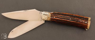   Couteau " Chasse bi-lame " pliant fait main par Bastien Toubhans - Atelier Beau Merle