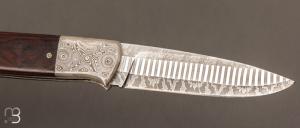   Couteau " Custom " de Philippe Ricard - Bois de fer et lame en damas