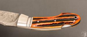  Couteau " Frelon " custom lock-back par Raphaël Durand - Jigged bone et lame damas de Samuel Lurquin
