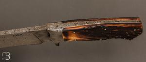   Couteau " Integral Damascus " de Claudio Sobral CAS Knives - Stag et Damas