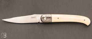 Couteau " Interprétation Laguiole " custom de Stéphane Sagric - Ivoire de Mammouth et RWL-34