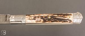 Couteau " Issoire " custom de Jérôme Bellon - Bois de cerf et damas