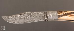  Couteau " Jacknife " custom de Jérôme Bellon - Bois de cerf et lame damas
