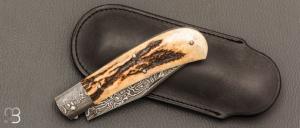  Couteau " Jacknife " custom de Jérôme Bellon - Bois de cerf et lame damas