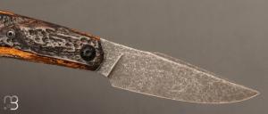  Couteau " Kalisse SV " custom pliant de Michel Grini - Bois de cerf et lame en 14c28n