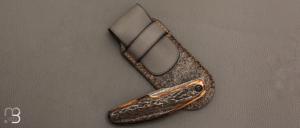  Couteau " Kalisse SV " custom pliant de Michel Grini - Bois de cerf et lame en 14c28n
