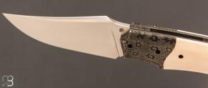  Couteau  "  Liner-lock custom " de Berthelemy Gabriel - La Forge Agab - Ivoire de mammouth et RWL34